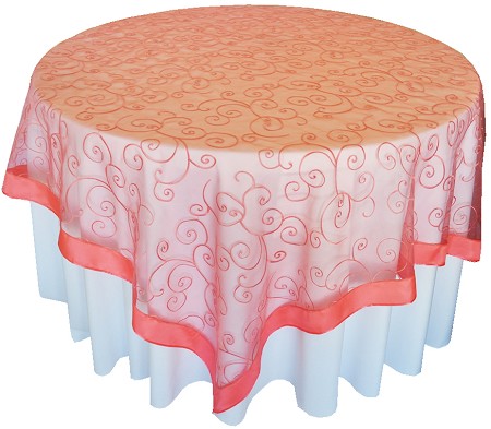 Coral 85″ x 85″ Embroidered Organza Overlay