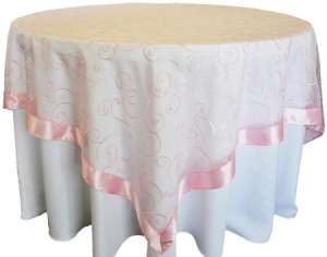 Pink 85″ x 85″ Embroidered Organza Overlay