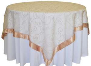 Champagne 85″ x 85″ Embroidered Organza Overlay