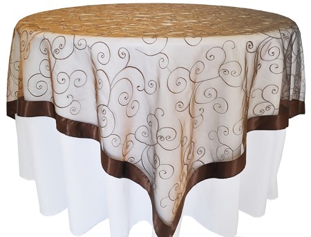 Chocolate 85″ x 85″ Embroidered Organza Overlay