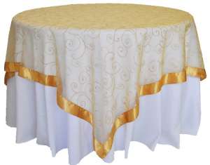 Gold 85″ x 85″ Embroidered Organza Overlay
