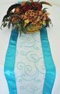 Turquoise Embroidered Organza Runner 12″ x 108″