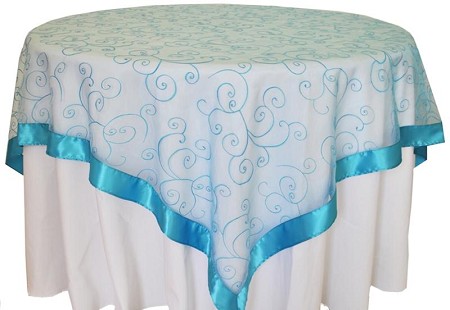 Turquoise 85″ x 85″ Embroidered Organza Overlay