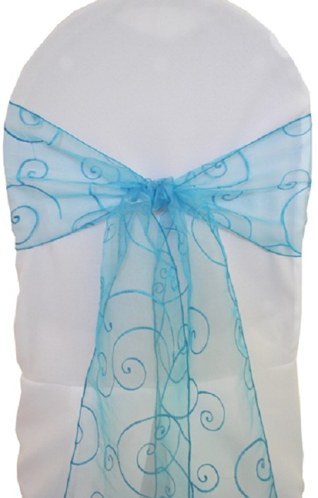 Turquoise Embroidered Organza Chair Sash