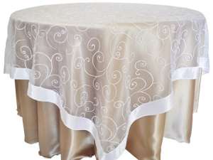White 85″ x 85″ Embroidered Organza Overlay
