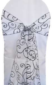 Black/White Embroidered Organza Chair Sash