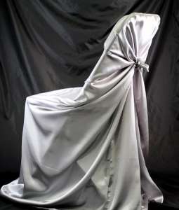Silver, Satin Self Tie Chair Cover