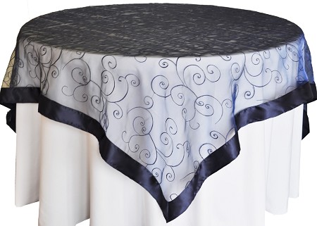 Navy Blue 85″ x 85″ Embroidered Organza Overlay